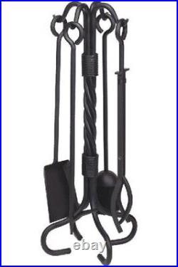 Dagan AHF101 Wrought Iron Fireplace Tool Set with Twist Stand, Black 5 Pie