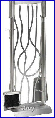 Dagan AHF800 Abstract Design Stainless Steel Fireplace Tool Set, Stainless S