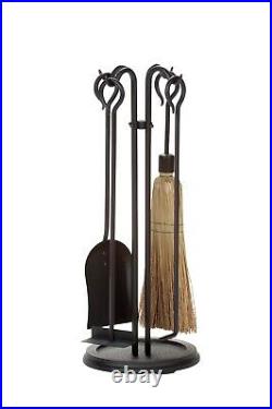 Dagan Five Piece Wrought Iron Stove Fireplace Tool Set, Black
