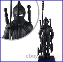 Dark Knight Fireplace Tool Set, Black Cast Iron