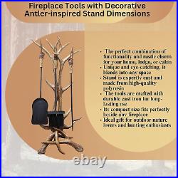 Decorative Antler Fireplace Tools (3 Piece Set) with Stand Brush, Shovel, Poke