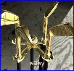 Deluxe SET OF GOLF CLUB THEMED BRASS AND IRON FIREPLACE TOOLS Fathers Day RARE