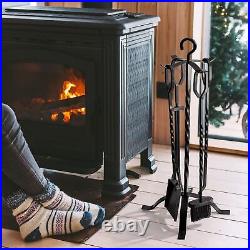 Delxo 5pcs Fireplace Tools Set 31inch Black Cast Iron Fire Place Tool Set wit