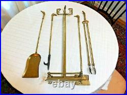 Duck heads brass fireplace tool set & stand tongs broom poker shovel mallard