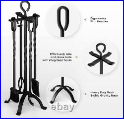 Durable 32-Inch Wrought Iron Fireplace Tools Set Poker, Tongs, Shovel Included