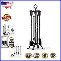 Elegant 5-Piece Wrought Iron Fireplace Tool Set with Ergonomic Handles 32-Inch