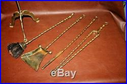 Elegant Antique 5-pc Solid Brass Hanging Fireplace Tool Set on 42 Tall Stand