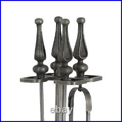 Elegant Antique Pewter Grey Curved Fireside Hearth 4 Piece Tool Companion Set