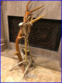 Elk Stag (moose Base) And Brass Fireplace Tool Set, Stunning, One Of A Kind