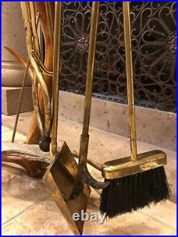 Elk Stag (moose Base) And Brass Fireplace Tool Set, Stunning, One Of A Kind