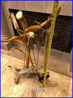 Elk Stag (moose Base) And Brass Fireplace Tool Set, Stunning, One Of A Kind