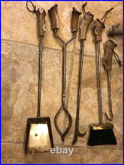 Elk Stag (moose Base) And Brass Fireplace Tool Set, Stunning, One Of A Kind