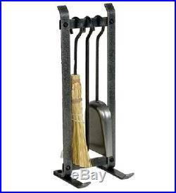 Enclume 3 Piece Fireplace Tool Set with Stand Hammered Steel Fireplace Tools
