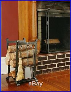 Enclume Compact Curved Log Rack Fireplace Tools with Hammered Steel Finish