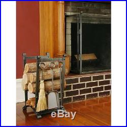 Enclume Compact Curved Log Rack Fireplace Tools with Hammered Steel Finish