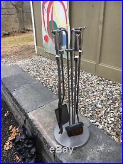 Estate Find MODERNIST chrome + Steel FIREPLACE TOOL SET with Stand Mid Century Mod