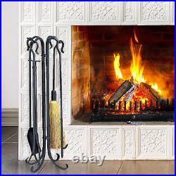 F-1128, 5-Piece Black Heavy Weight Rustic Fireplace Tools Set