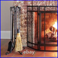 F-1128, 5-Piece Black Heavy Weight Rustic Fireplace Tools Set