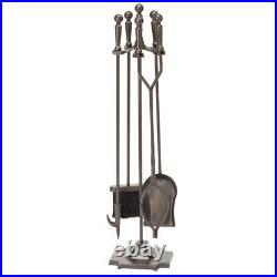 F-1634, 5-Piece Bronze Fireplace Tools Set with Ball Handles and Pedestal Base