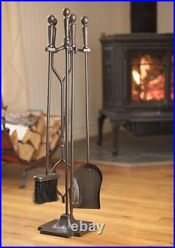 F-1634, 5-Piece Bronze Fireplace Tools Set with Ball Handles and Pedestal Base