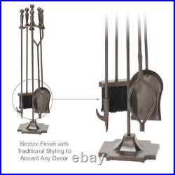 F-1634, 5-Piece Bronze Fireplace Tools Set with Ball Handles and Pedestal Base