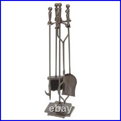 F-1634, 5-Piece Bronze Fireplace Tools Set with Ball Handles and Pedestal Base