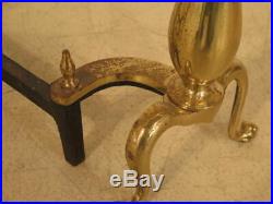 F23899C Pair Vintage Brass Clawfoot Fireplace Andirons