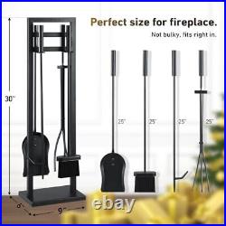 FEED GARDEN Fireplace Tools Set 5 Pieces 30 Inch Modern Wrought Iron Outdoor