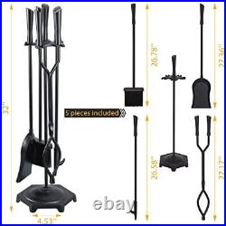 FEED GARDEN Fireplace Tools Set 5 Pieces Modern 32 Inch Outdoor Wrought Iron