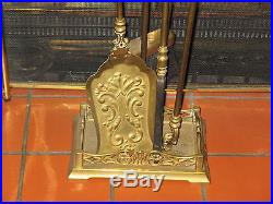 FIREPLACE TOOL SET BUTLER SOLID BRASS VERY ORNATE VICTORIAN OR ART NOUVEAU