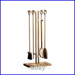FLAMELY 4-Piece Fireplace Tools Set. Easy to Assemble Brass Plated Poker Shov
