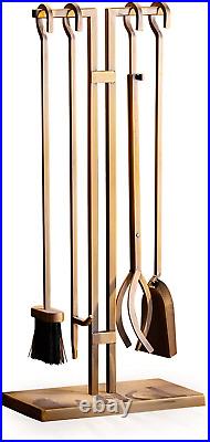 FLAMELY Fireplace Tools Set, 5 Pcs Fireplace Accessories Brass-Plated Poker, S