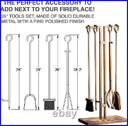 FLAMELY Fireplace Tools Set, 5 Pcs Fireplace Accessories Brass-Plated Poker, S