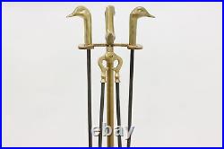 Farmhouse Duck Head Vintage 4 Pc Fireplace Brass Tool Set #48176