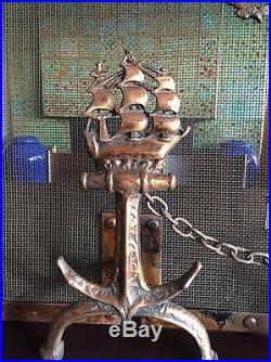 Fine Arts& Crafts Andiron and Fireplace Set With Screen and Tools Nautical Theme