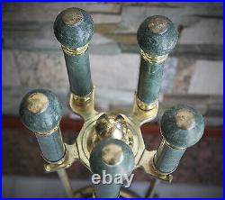 Fire place Tool set Vintage 5-Piece Brass Green Marble 32 x 10 15lbs Bouvet Is