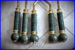 Fire place Tool set Vintage 5-Piece Brass Green Marble 32 x 10 15lbs Bouvet Is