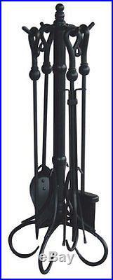 Fireplace 5-Piece Tool Set Wrought Iron Uniflame Black Stand Heavy Crook Handles