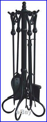 Fireplace 5-Piece Tool Set Wrought Iron Uniflame Black Stand Heavy Crook Handles