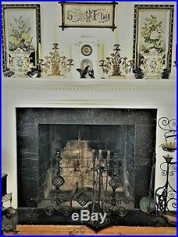 Fireplace Andirons, Tool Set, wrought iron, c1890 Richardsonian, Chicago, 29t