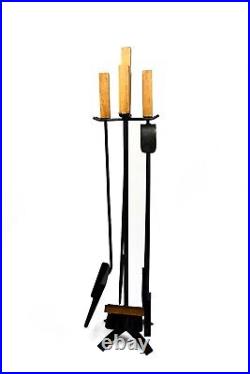 Fireplace BBQ Tools Set Fire Poker Tongs Brush Shovel And Stand Blacksmith Made