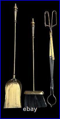 Fireplace Brass Tool Set Of 4 Stand Tongs Brush Shovel 219 Quality Sturdy Vtg