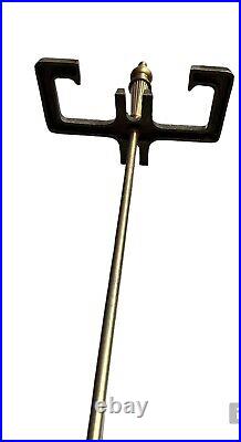 Fireplace Brass Tool Set Of 4 Stand Tongs Brush Shovel 219 Quality Sturdy Vtg