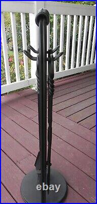 Fireplace Hearth Tool Set Wrought Iron Base withPan, Stoker, Gripper, Broom