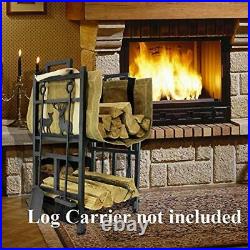 Fireplace Log Holder 2 Layer Iron Fire Wood Rack with 4 Firepit Tools Set Brus