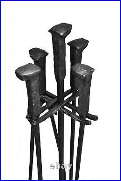Fireplace Pit Tools Set Fire Poker Tongs Brush Shovel And Stand Blacksmith Made