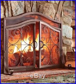 Fireplace Screen Door Firescreen Copper Fire Place Guard Ornamental Wrought Iron