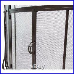 Fireplace Screen and Tool Set Combo 3-Panel Curved with Tools in Vintage Iron