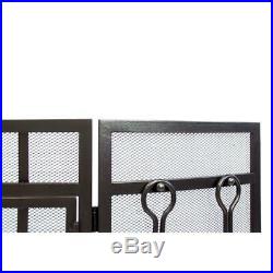 Fireplace Screen and Tool Set Combo 3-Panel Curved with Tools in Vintage Iron