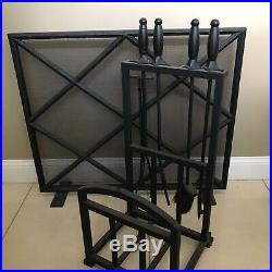 Fireplace Screen with Toolset Black